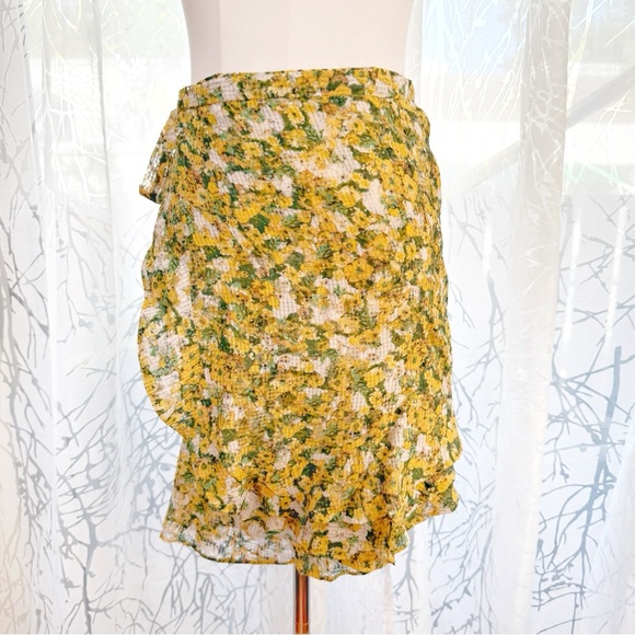 Isabel Marant Dresses & Skirts - ISABEL MARANT GREEN YELLOW WHITE FLORAL PRINT RUFFLE SIDE TIE WRAP MINI SKIRT